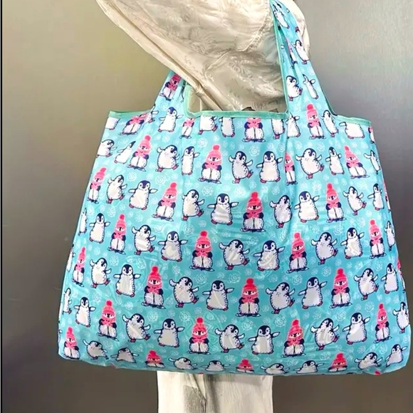 NEW PENGUIN FOLDABLE TOTE BAG LARGE CAPACITY CUTE PENGUIN 🐧 PRINT - Picture 3 of 8